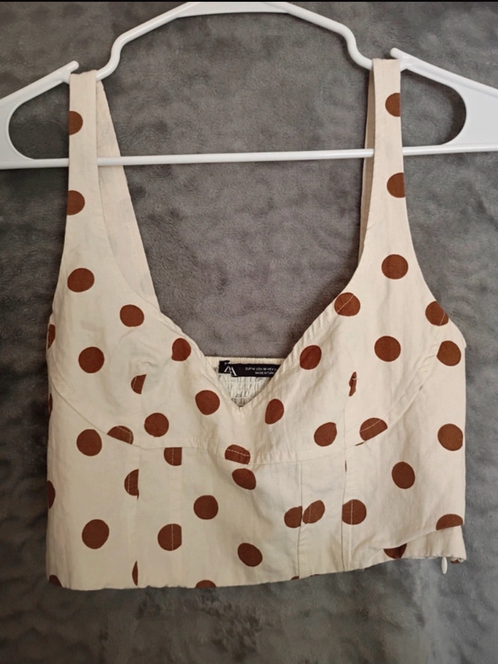 Zara Polka Dot Crop Tank Top in Cream and Brown